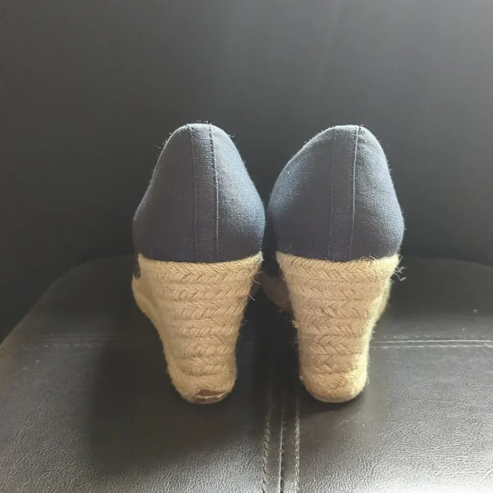 J Crew Classic Navy Blue Seville Slip On Preppy Summer Espadrille Wedges